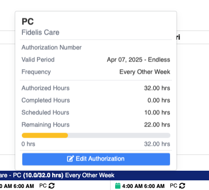 Authorization Display on Calendar View