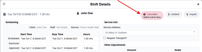 Cancellation Reason on Shift Details