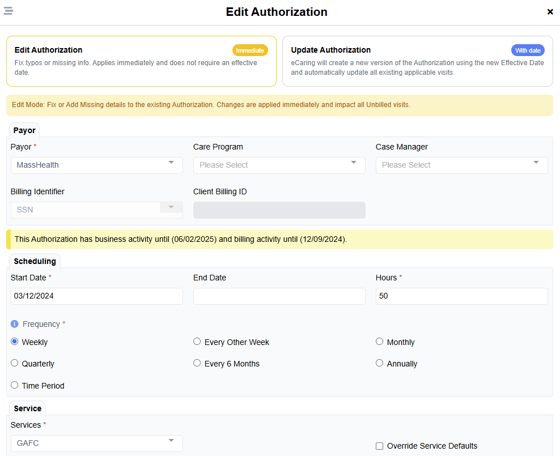 Edit Authorization Screenshot