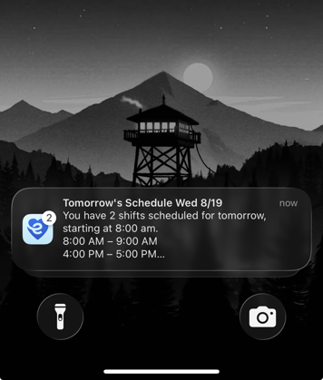 Next Day Shift Reminder Push Notification