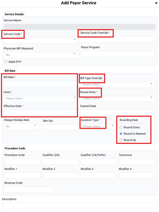 Payor Service Configuration