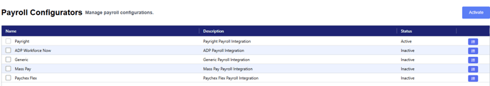 Payroll Configurator Screen