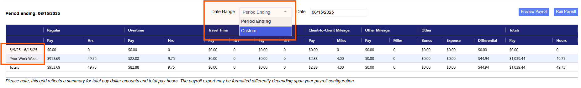 Updates to the Payroll Screen Date selection